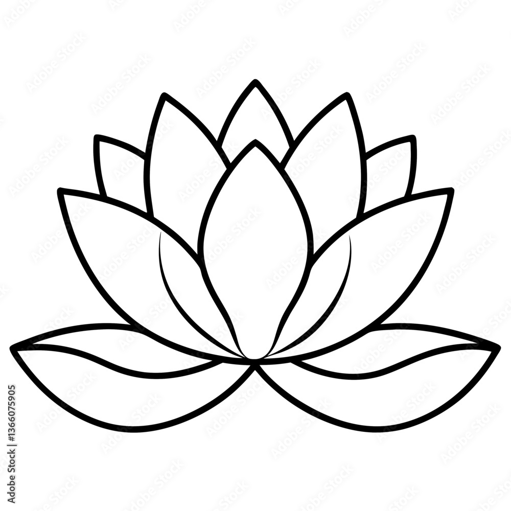 Floating Lotus Flower Line Drawing