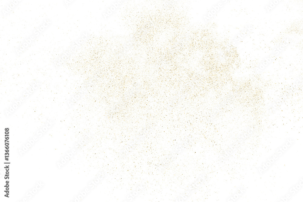 Gold texture pattern on transparent background. Old paper surface. Light golden confetti. Yellow Illustration backdrop. PNG design element.