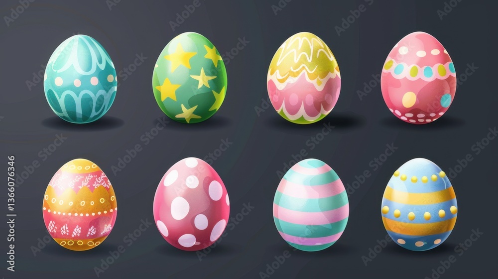Easter Icons in Pastel Tones: Vector Illustration with Selective Color in Harmonious Ambient Light, Rule of Thirds Composition from High Angle View Easter Icons in Pastel Tones: Vector Illustration with Selective Color in Harmonious Ambient Light, Rule of Thirds Composition from High Angle View