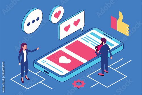 93 Digital marketing illustration, social media icons, business professionals, data analytics, megaphone, laptop, flat design, coral and teal color scheme, infographic elements, vector art, clean layo