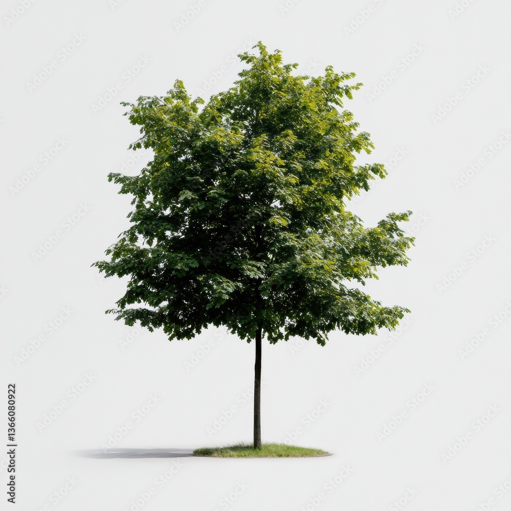 Fototapeta premium Lush green tree standing prominently against a stark white backdrop in a serene and tranquil setting Generative AI
