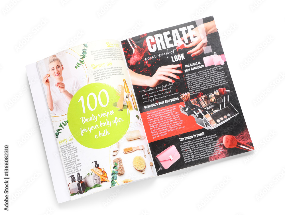 Obraz premium Open magazine isolated on white background, top view