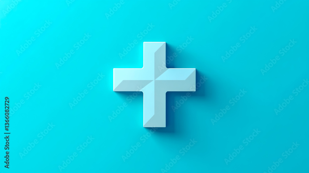 Obraz premium Plus sign symbol icon graphic design concept add button mathematics addition positive turquoise background