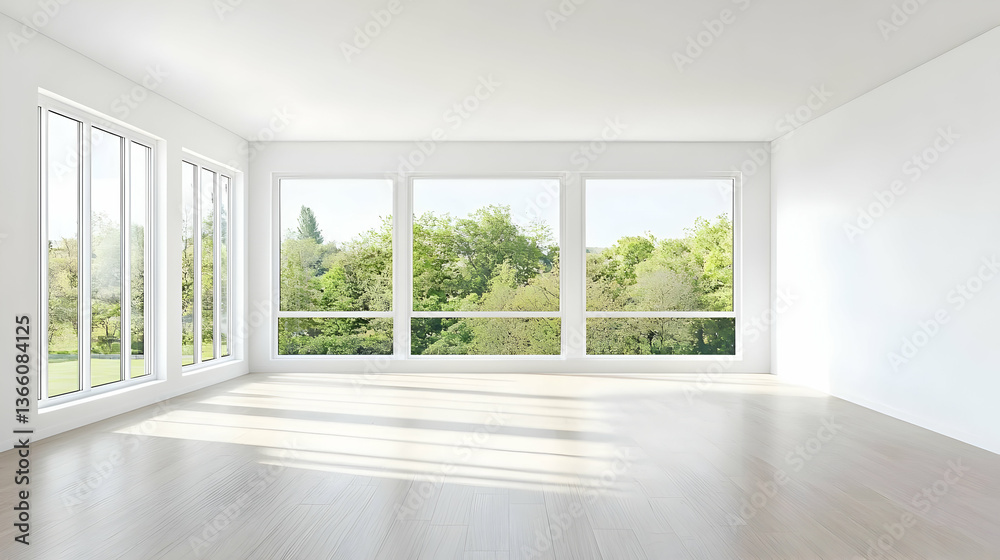 Fototapeta premium Empty Modern Interior With Large Windows And Natural Light