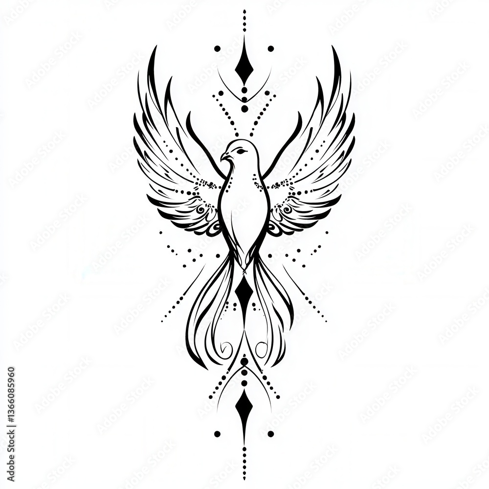 Obraz premium Elegant Black and White Dove with Mandala Design Spiritual Symbol of Peace and Freedom