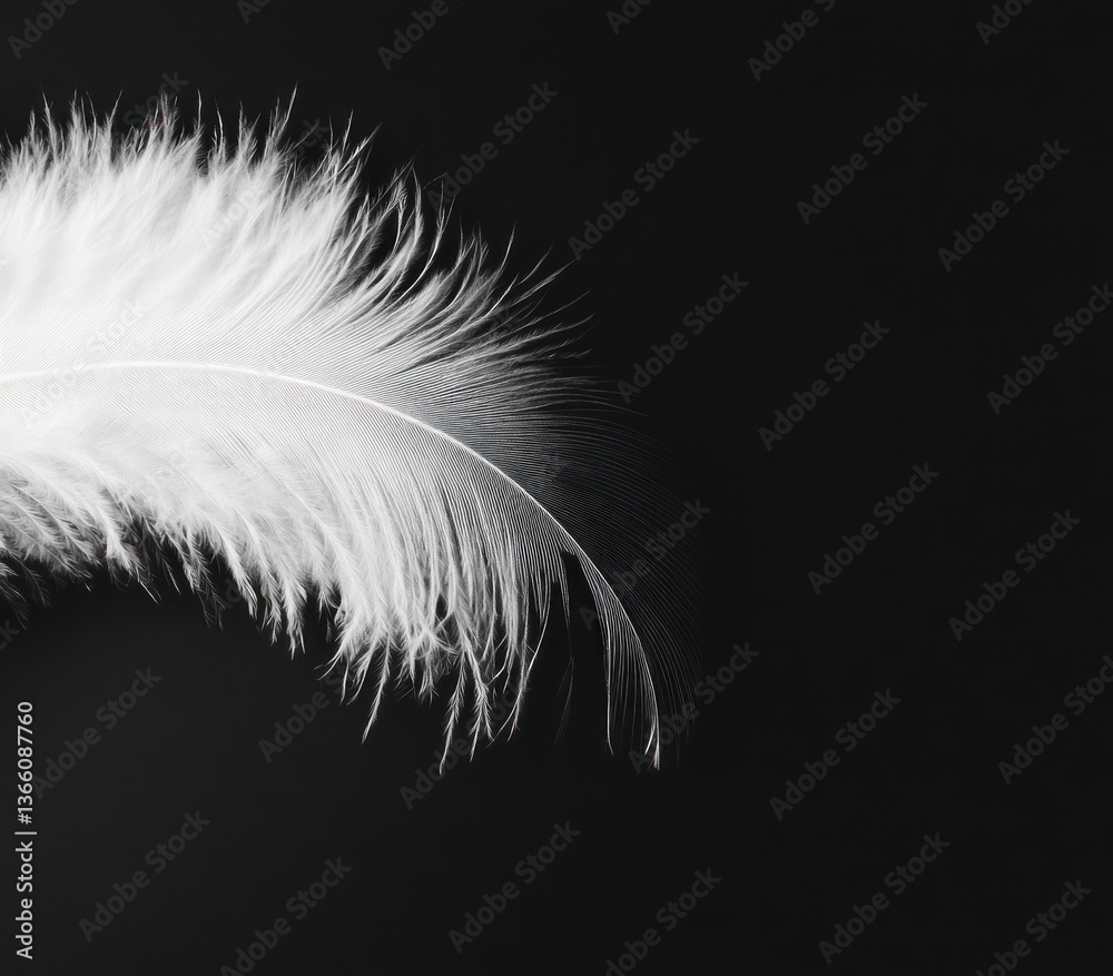Obraz premium Elegant Feather Close-up Against Black Background for Dreamy and Peaceful Concepts