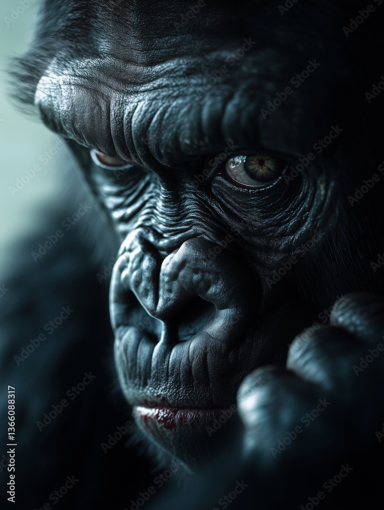 Intense gorilla portrait capturing profound expression and detail Intense gorilla portrait capturing profound expression and detail