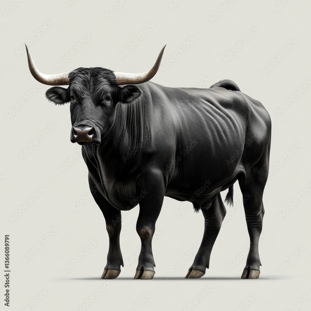Naklejka premium Isolated black bull showcases strength on a minimalistic background.