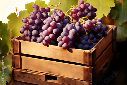 Grape harvester in vineyard