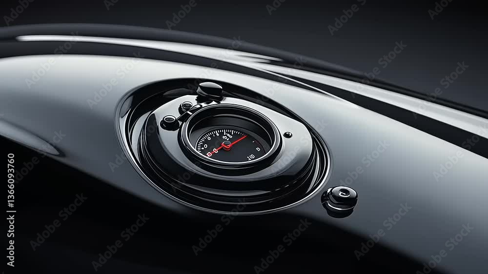 Close-up of sleek motorcycle fuel tank gauge design