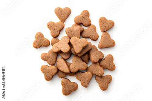 Heart Shaped Brown Cookies Stacked Neatly on a White Background Ready for Enjoyment