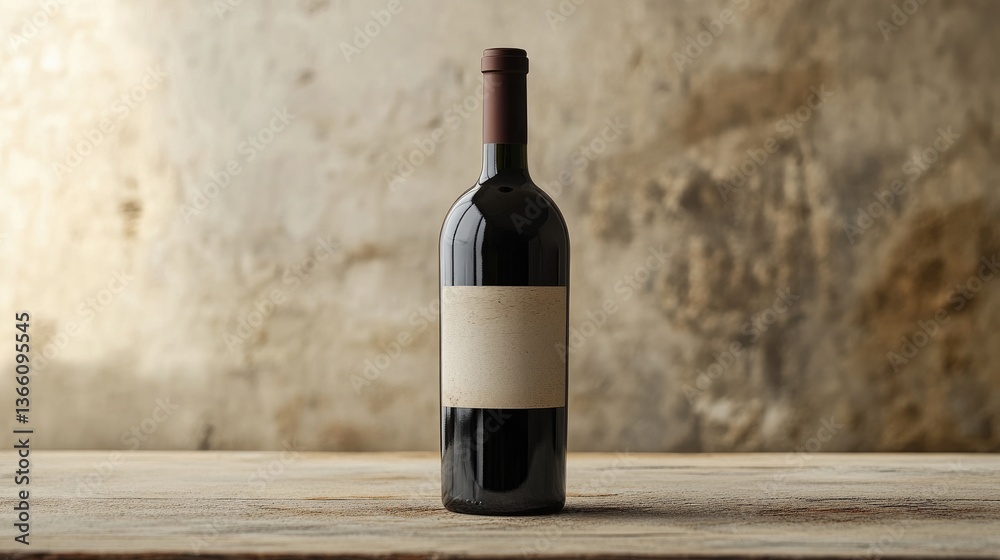 Fototapeta premium Highlight a rustic label of a bottle of organic wine showcased against a simple, soft background that evokes authenticity and quality.