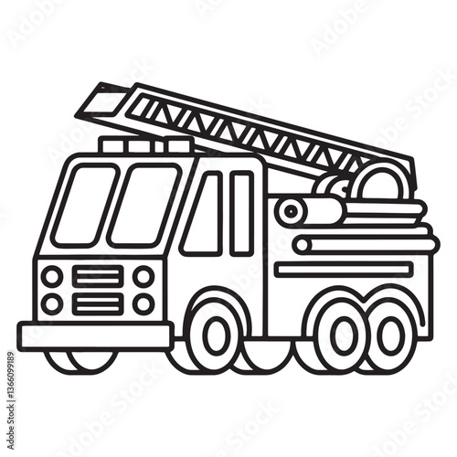 Firefighter Car line art vector illustration isolated on white background