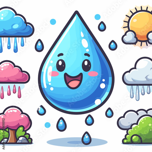 A cartoon drawing of a water drop with a smiling face