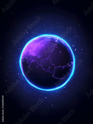 Purple earth globe with a bright blue aura