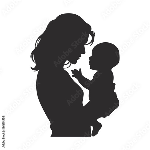Loving Mother Holding Baby Silhouette on White Background – Mother's Day Special