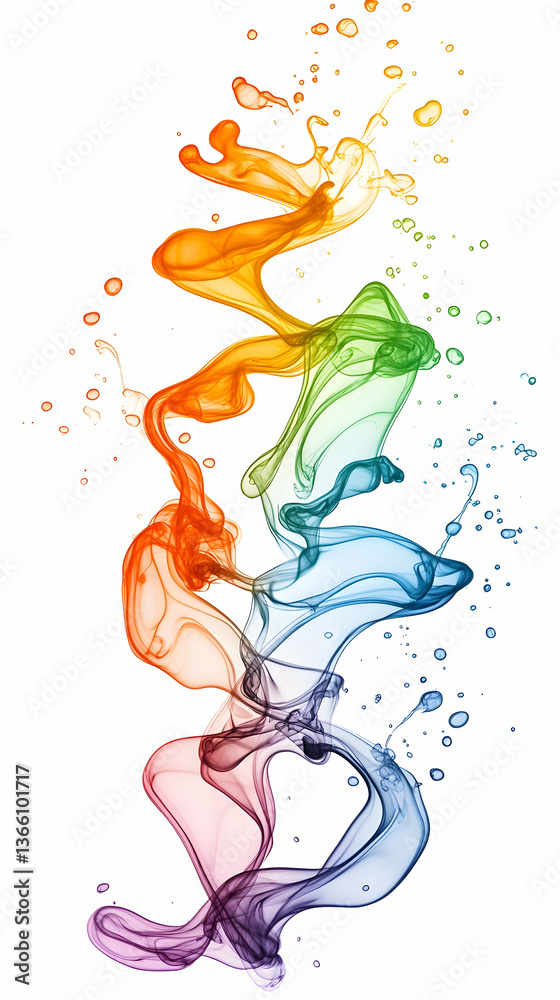 Fototapeta premium Rainbow hued plumes wisp and curl into flowing, abstract smokelike forms on a clean white background