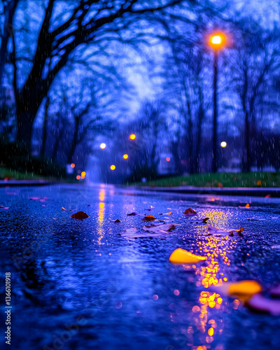 Rainy evening street scene
