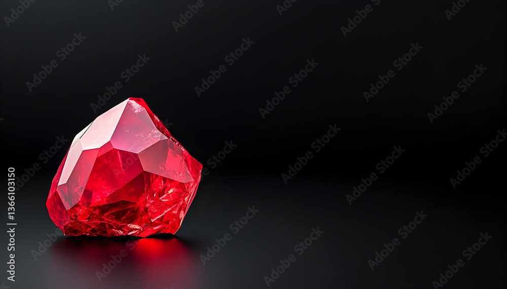 Red crystal facet gemstone on black backdrop with copy space for messages or advertisement Red crystal facet gemstone on black backdrop with copy space for messages or advertisement
