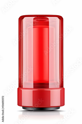 Red cylindrical emergency light encased in clear glass