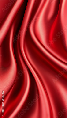 Red fabric drapes and folds in soft waves, creating a flowing, abstract texture