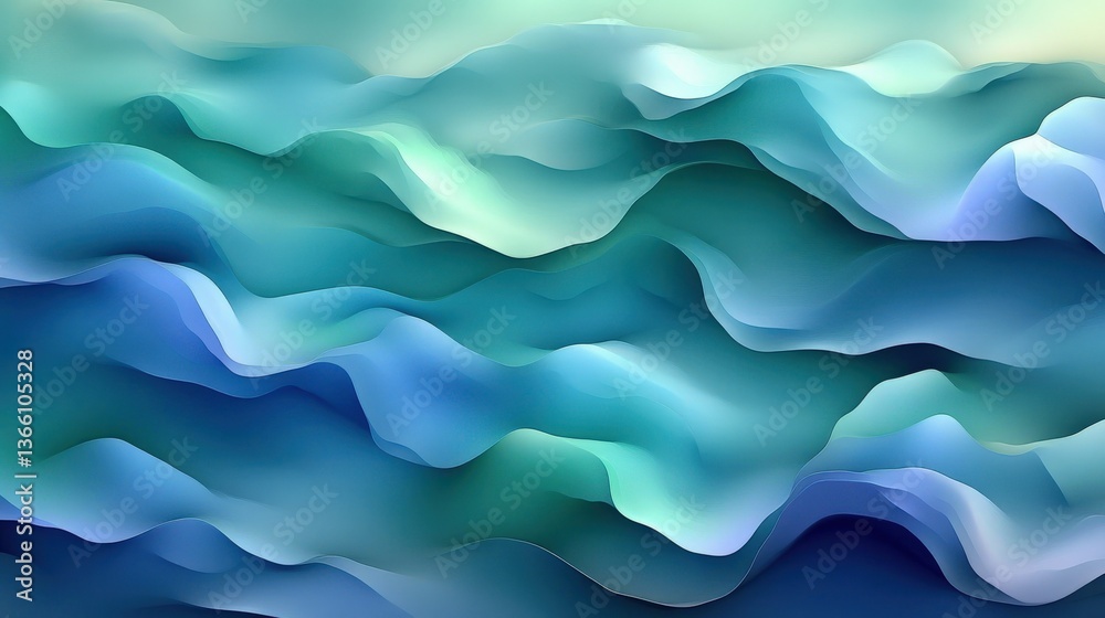 Abstract Blue Wave Landscape