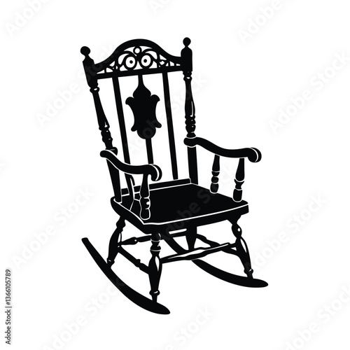 Vintage wooden rocking chair isolated on white background, a comfortable antique furniture object for relaxation and rest