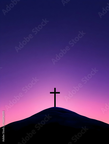Silhouetted cross on hill at sunset