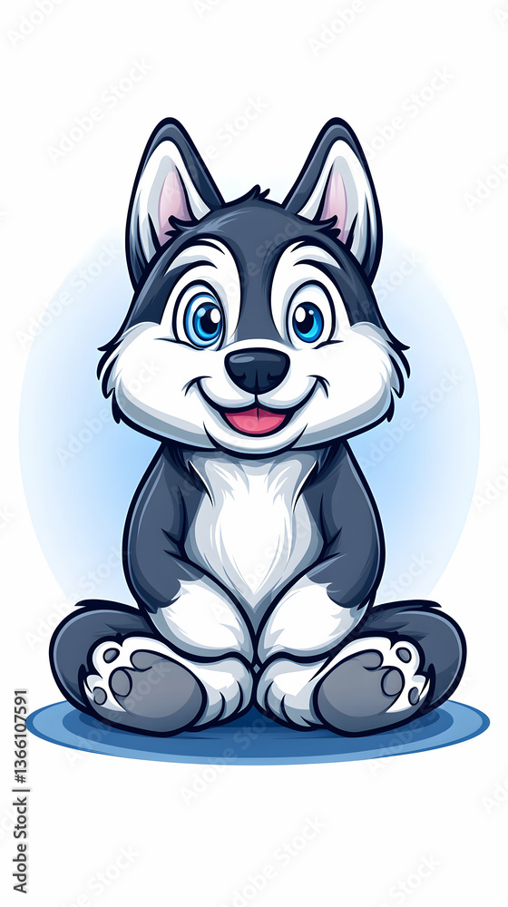 Fototapeta premium Sitting cartoon dog character, with bright eyes and a big smile