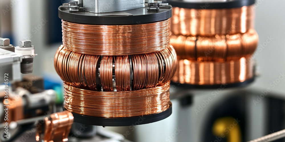 Close-up view of electric motor components in production Generative AI