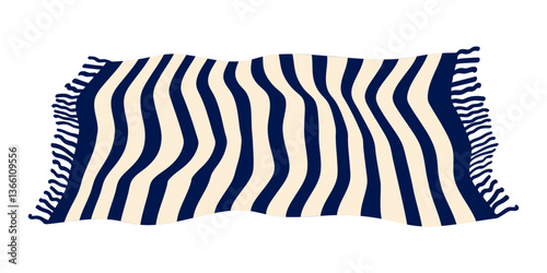 Summer beach striped towel compressed with fringe. Vector background picnic and vacation rug
