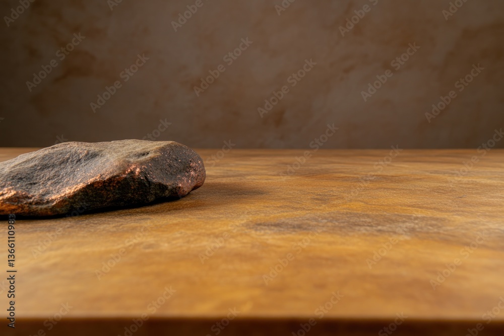 Obraz premium Natural stone rests on textured wooden surface, showcasing earth