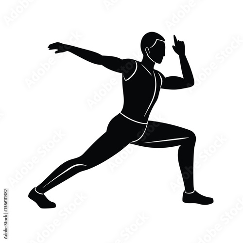 Silhouette of a woman exercising in a dynamic yoga pose with movement and action in a fitness setting