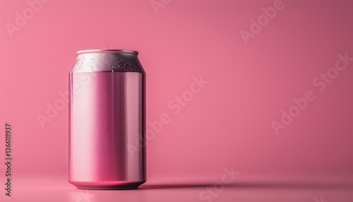 Pink Background Enhances Aluminum Beer Can'S Appearance In Stylish Photo. The Vibrant Pink Color Complements The Shiny Silver Can Beautifully.
