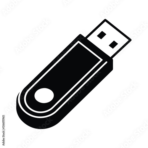 USB flash drive icon vector with black and white design for portable storage and data transfer