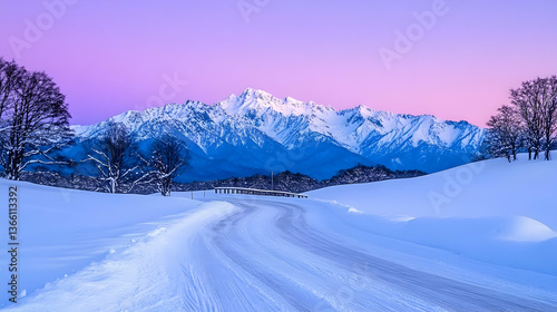 Wallpaper Mural Snowy mountain road at dawn Torontodigital.ca
