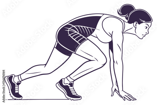 Female Sprinter Ready to Race - Vector Art Illustration
