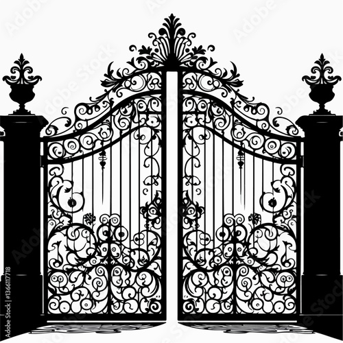 gate silhouette , wrought iron gate silhouette