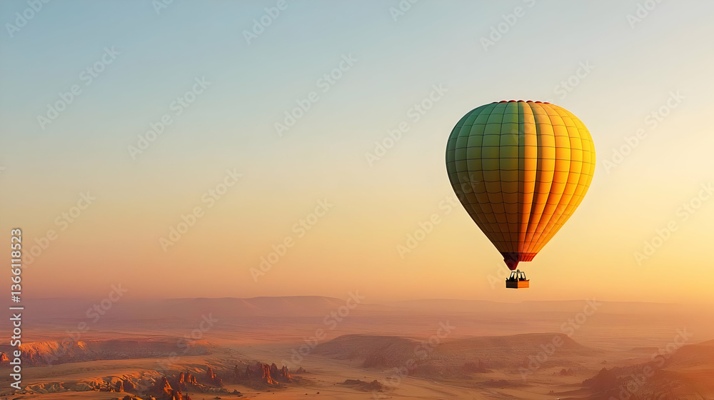 Naklejka premium Hot Air Balloon Over Desert Sunrise Landscape
