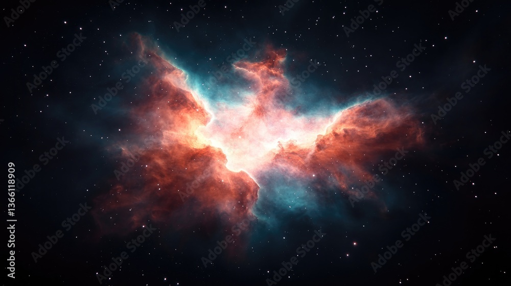 Fototapeta premium detailed close-up of cosmic nebula vibrant swirling gases creating natural patterns against deep black backdrop