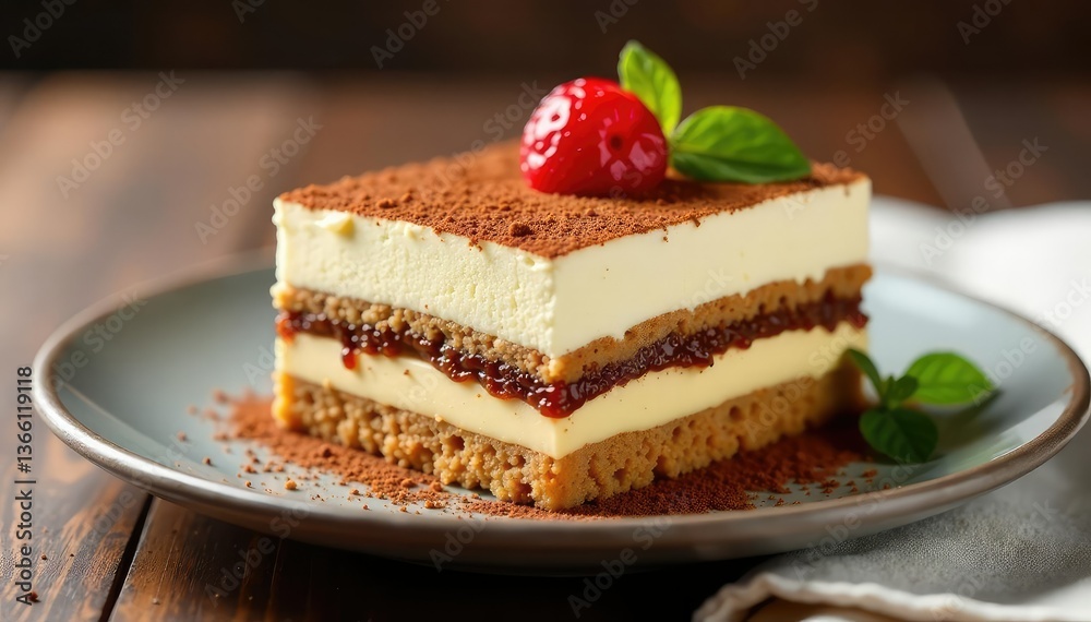 Individual portion of tiramisu, rich espresso-soaked sponge fingers and fluffy cream , food, cake, isolated Individual portion of tiramisu, rich espresso-soaked sponge fingers and fluffy cream , food, cake, isolated