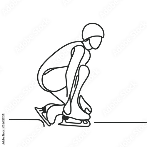 Skater preparing for a race with focused posture against a plain background, continuous line drawing  