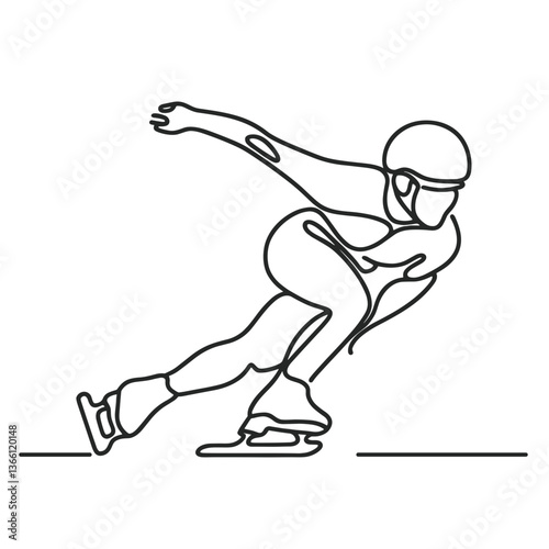 Line art of a speed skater in action on the ice  