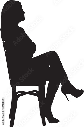 vector; silhouette of side view of woman sitting on chair