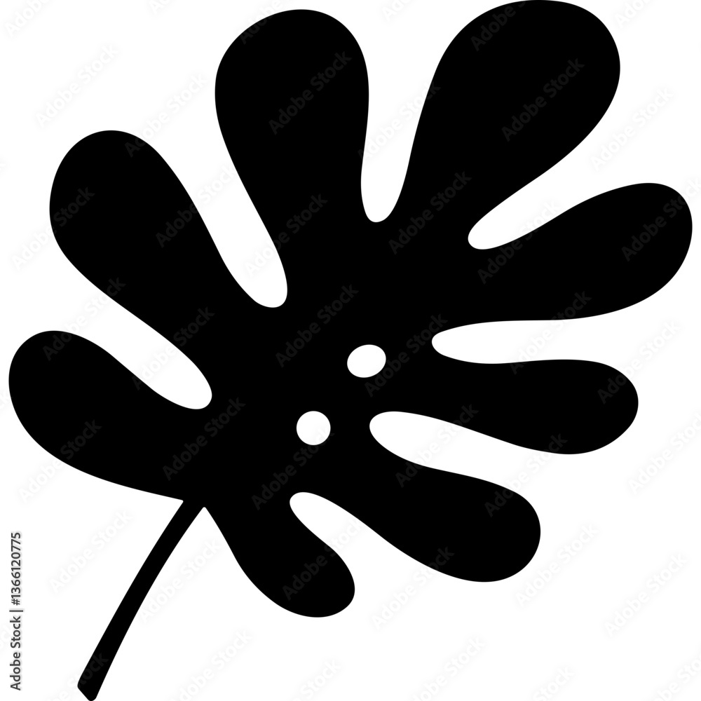Black silhouette of a leaf with stem and holes on white background. Silhouette of leaf with stem and holes Black silhouette of a leaf with stem and holes on white background. Silhouette of leaf with stem and holes