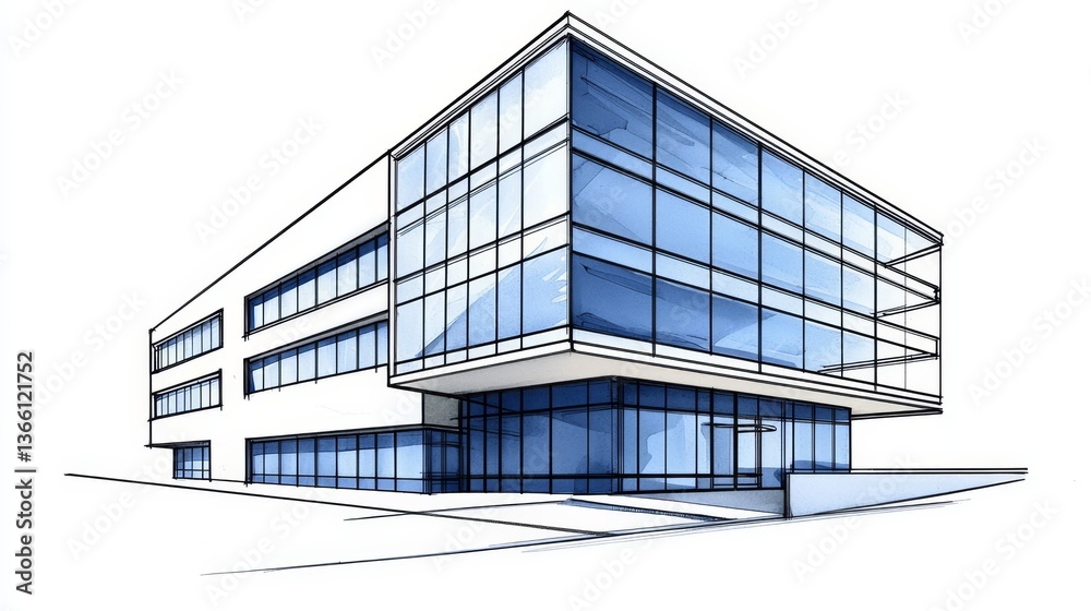 Modern office structure with reflective glass and abstract shapes. Modern office structure with reflective glass and abstract shapes.