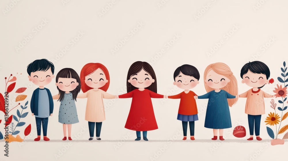 Diverse Children Holding Hands in Unity, Playful Scene of Friendship and Harmony, Symbolizing Togetherness and Happiness Diverse Children Holding Hands in Unity, Playful Scene of Friendship and Harmony, Symbolizing Togetherness and Happiness