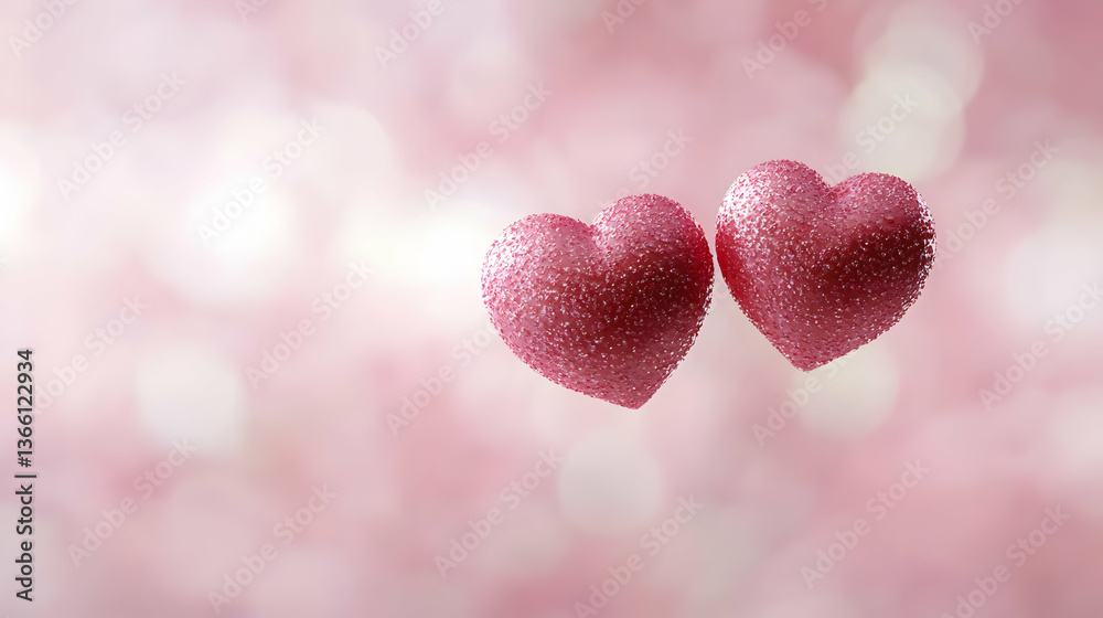 Fototapeta premium Pink Hearts Floating On Blurry Background