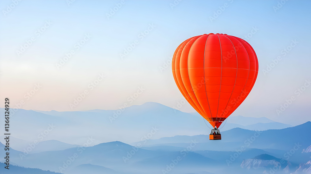 Obraz premium Red Hot Air Balloon Over Misty Mountains At Sunrise