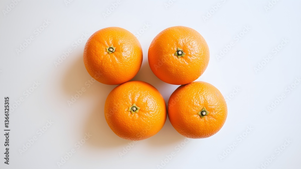 Four Fresh Oranges Arranged on a Simple White Surface for a Clean and Inviting Presentation Four Fresh Oranges Arranged on a Simple White Surface for a Clean and Inviting Presentation
